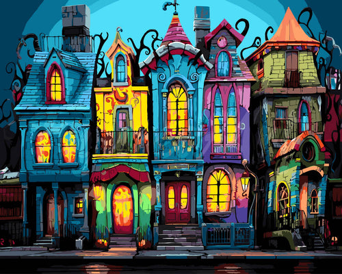 Schilderen op Nummer - Kleurrijke Gotische Huizen
