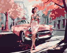 Afbeelding in Gallery-weergave laden, Schilderen op Nummer - Dame en Roze Klassieke Auto