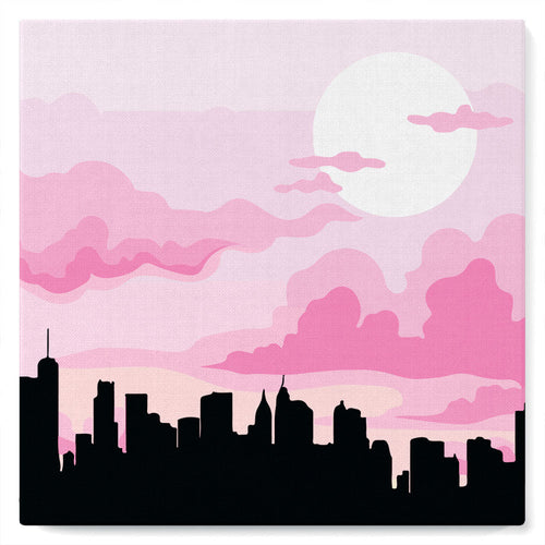 Mini Peinture par Numéros petit format 20x20cm avec cadre New York sous un Ciel rosé