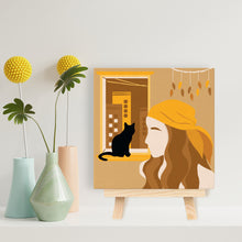 Afbeelding in Gallery-weergave laden, Mini Schilderen op Nummer met Frame - Vrouw en haar kat bij het raam