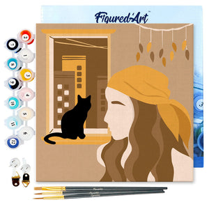 Mini Schilderen op Nummer met Frame - Vrouw en haar kat bij het raam