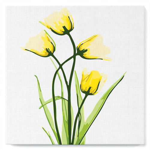 Mini Peinture par Numéros petit format 20x20cm avec cadre Jolies Fleurs Jaunes
