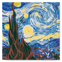 Afbeelding in Gallery-weergave laden, Mini Peinture par Numéros petit format 20x20cm avec cadre Van Gogh Nuit Etoilée