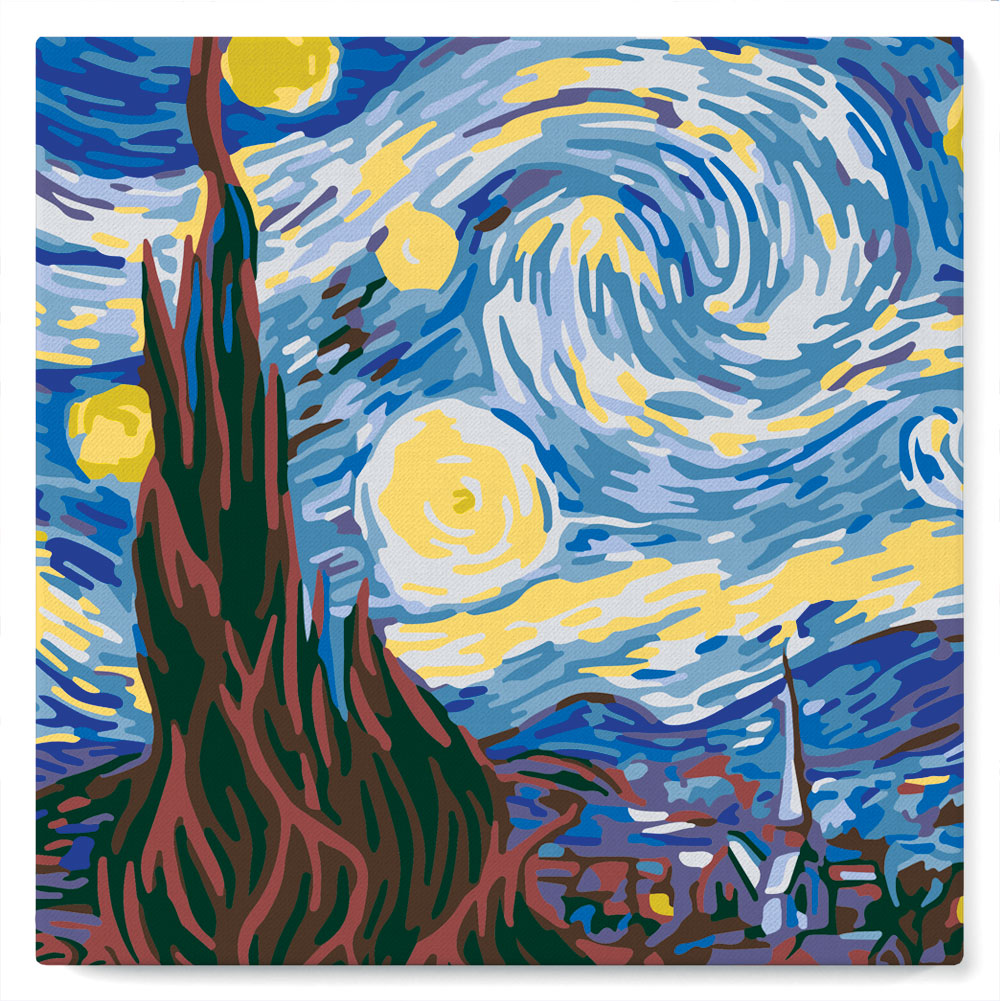 Mini Peinture par Numéros petit format 20x20cm avec cadre Van Gogh Nuit Etoilée
