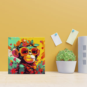 Mini Schilderen op Nummer met Frame - Modieuze aap met bloemen