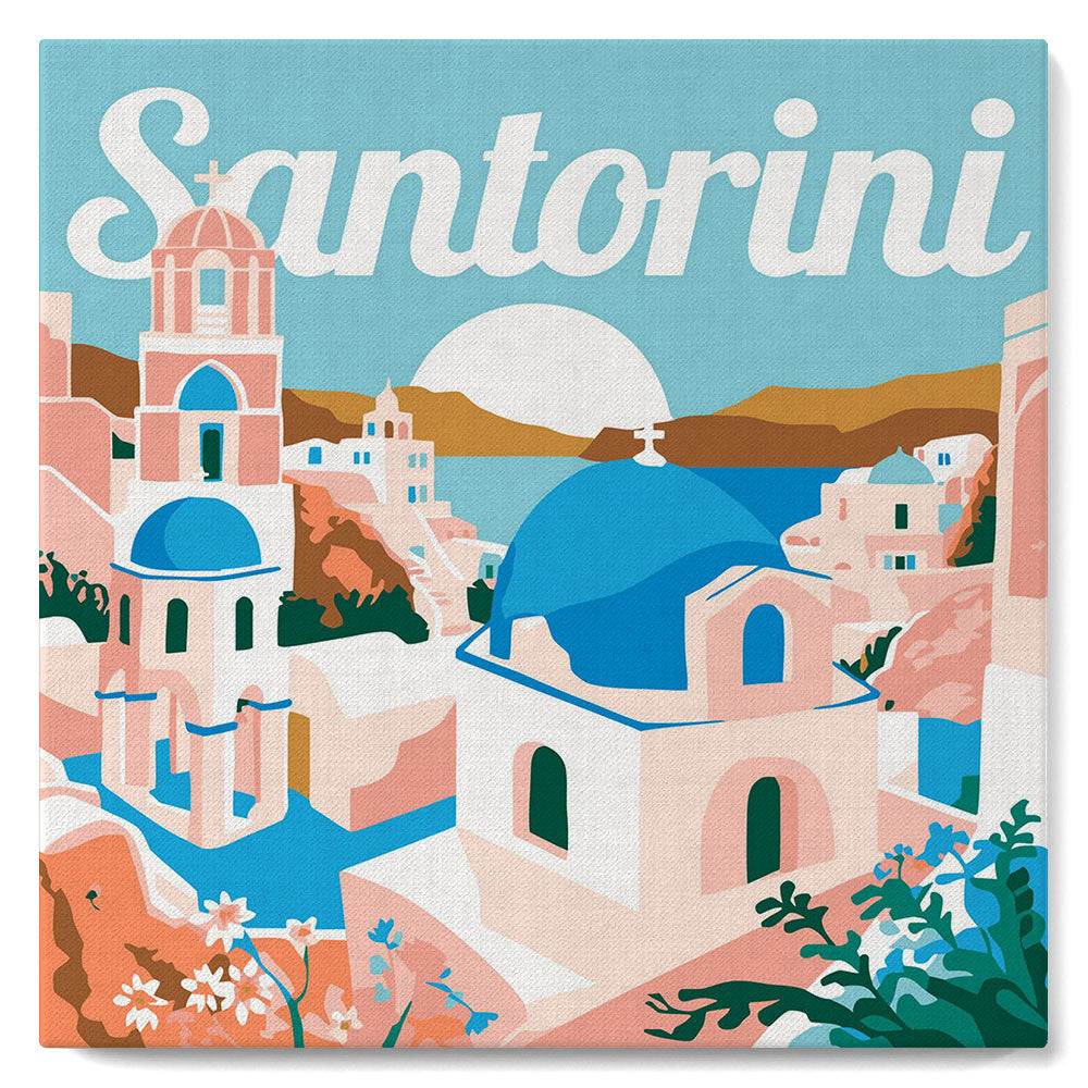 Mini Schilderen op Nummer met Frame - Reisposter Santorini Zonsopgang