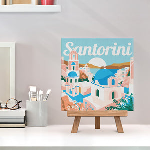Mini Schilderen op Nummer met Frame - Reisposter Santorini Zonsopgang