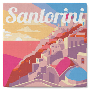 Mini Schilderen op Nummer met Frame - Reisposter Santorini Zonsondergang