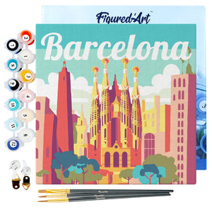 Mini Schilderen op Nummer met Frame - Reisposter Barcelona