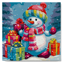 Afbeelding in Gallery-weergave laden, Mini Schilderen op Nummer met Frame - Sneeuwpop en Cadeaus in de Sneeuw