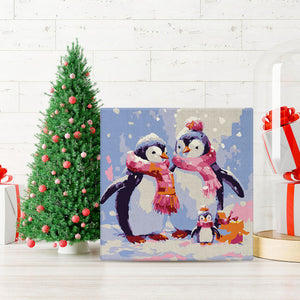Mini Schilderen op Nummer met Frame - Pinguïnfamilie in de Sneeuw
