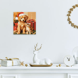 Mini Schilderen op Nummer met Frame - Kerstkat en -hond