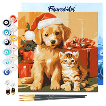 Afbeelding in Gallery-weergave laden, Mini Schilderen op Nummer met Frame - Kerstkat en -hond