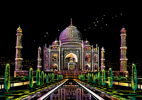 Scratch Painting - Taj Mahal mausoleum in India
