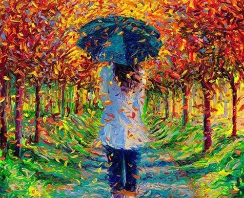 Schilderen op Nummer - Herfst en zwarte paraplu
