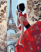 Afbeelding in Gallery-weergave laden, Schilderen op Nummer - Mooie vrouw en Eiffeltoren