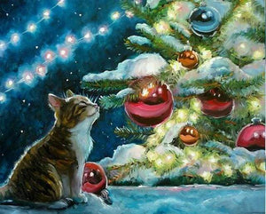 Schilderen op Nummer - Kat en kerstballen