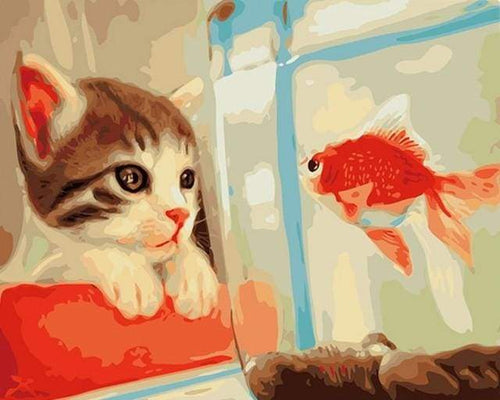 Schilderen op Nummer - Kat en goudvis