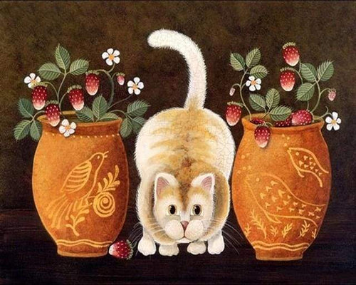 Schilderen op Nummer - Kat en vazen
