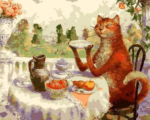 Schilderen op Nummer - Kat aan het ontbijt