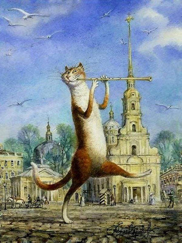 Schilderen op Nummer - Kat die fluit speelt