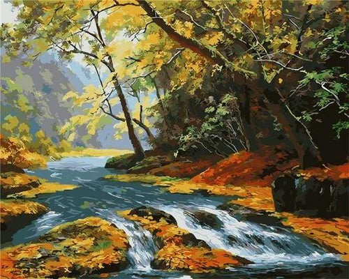 Schilderen op Nummer - Heldere rivier in het bos