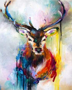 Schilderen op Nummer - Kleurrijk hert aquarel portret
