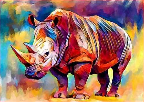 Schilderen op Nummer - Kleurrijke neushoorn