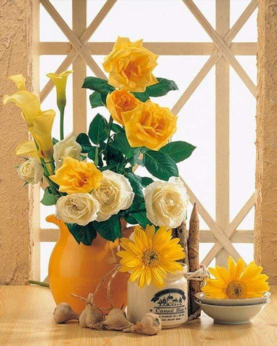 Schilderen op Nummer - Madeliefjes en rozen