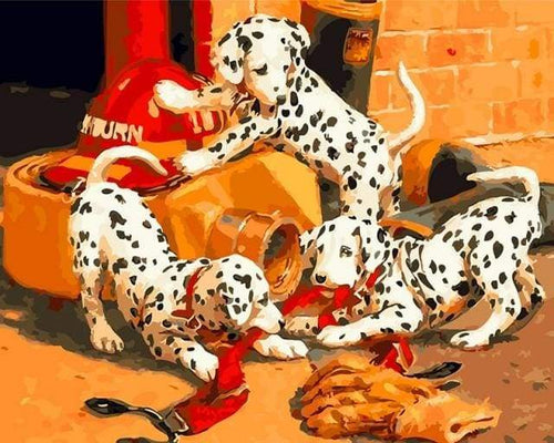 Schilderen op Nummer - Dalmatiërs aan het spelen