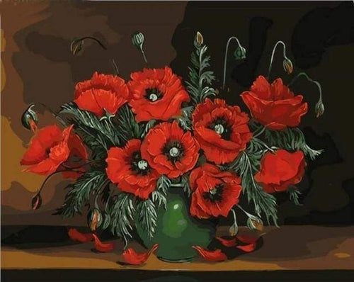 Schilderen op Nummer - Donkerrode bloemen