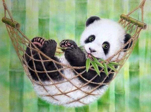 Diamond Painting - Baby Panda in zijn hangmat dieren, Diamond Painting Dieren, panda's
