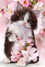 Afbeelding in Gallery-weergave laden, Diamond Painting - Kat en bloemen dieren, katten, Diamond Painting Dieren, bloemen