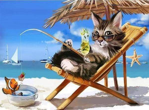 Diamond Painting - Kat ontspannende zomertijd dieren, katten, Diamond Painting Dieren