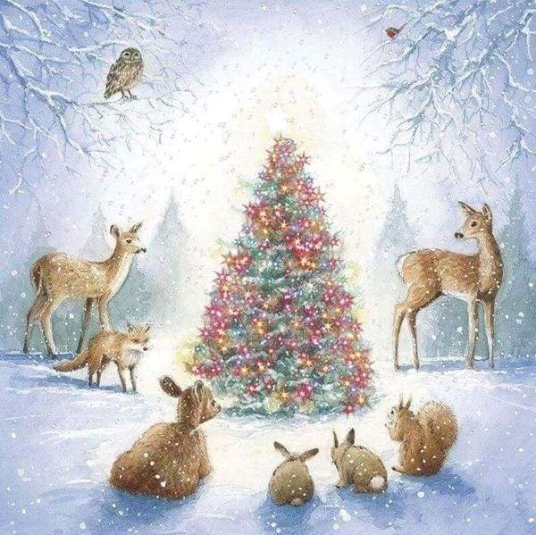 Diamond Painting - Kerstboom en dieren dieren, Kerstmis, Diamond Painting Dieren