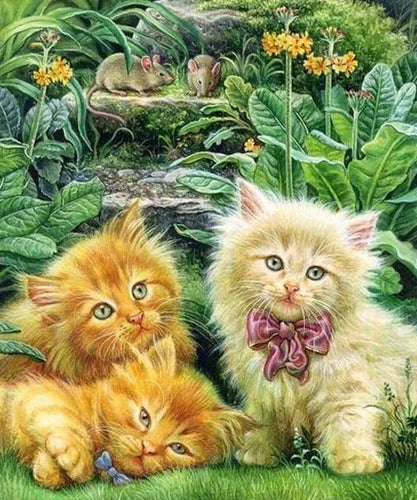 Diamond Painting - Schattige kittens in de tuin dieren, katten, Diamond Painting Dieren