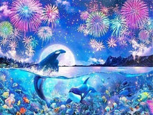 Afbeelding in Gallery-weergave laden, Diamond Painting - Dolfijnen en vuurwerk dieren, Diamond Painting Dieren, Diamond Painting Landschappen, dolfijnen, landschappen