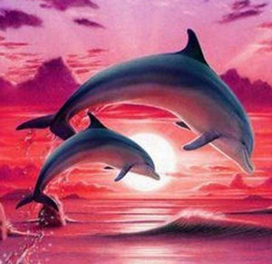 Diamond Painting - Dolfijnen bij zonsondergang dieren, Diamond Painting Dieren, dolfijnen