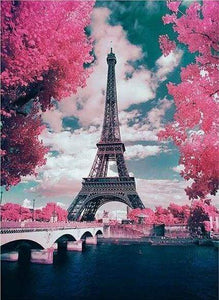 Diamond Painting - Eiffeltoren en bloemen steden, Diamond Painting Steden, Diamond Painting Romantiek, bloemen, romantiek