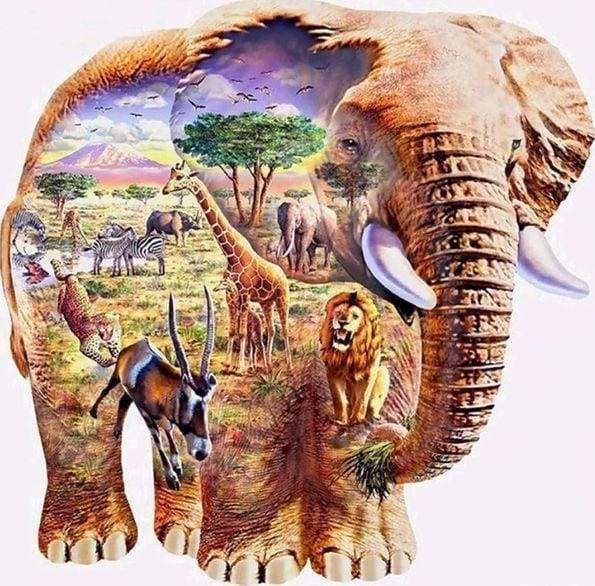 Diamond Painting - Olifant landschap dieren, Diamond Painting Dieren, olifanten, landschappen
