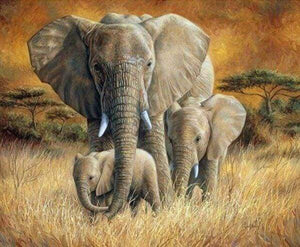 Diamond Painting - Familie van olifanten dieren, Diamond Painting Dieren, olifanten