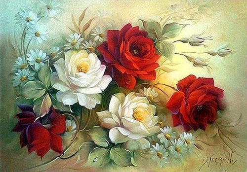 Diamond Painting - Bloemstuk rood en wit Diamond Painting Bloemen, bloemen