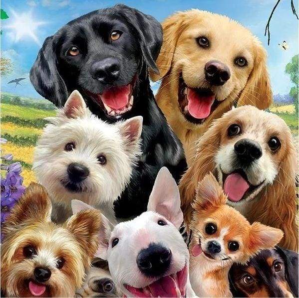 Diamond Painting - Vriendelijke honden dieren, Diamond Painting Dieren, honden