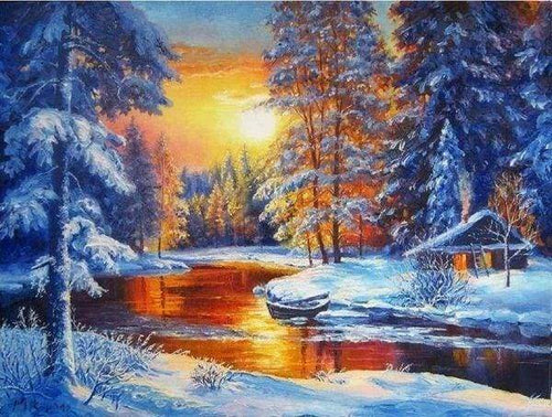 Diamond Painting - Gloed van zonsondergang op de rivier Diamond Painting Landschappen, landschappen