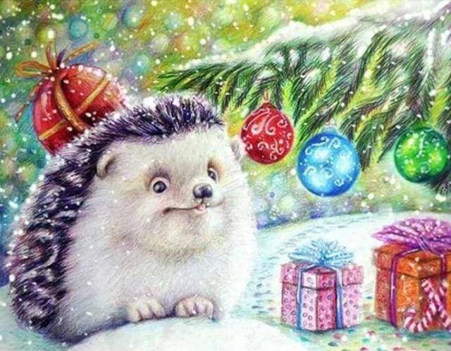 Diamond Painting - Egel en geschenken dieren, Diamond Painting Dieren, egels