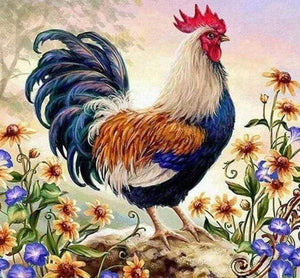 Diamond Painting - Kip en bloemen dieren, Diamond Painting Dieren, bloemen, hanen