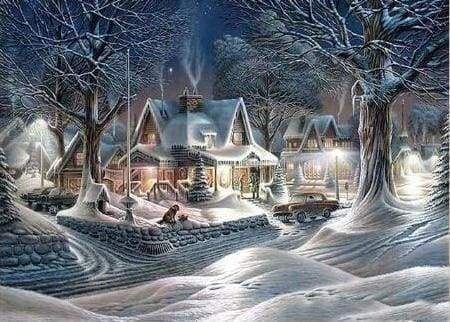 Diamond Painting - Huizen in de winter Diamond Painting Landschappen, landschappen