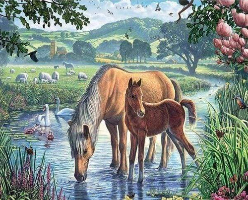 Diamond Painting - Paarden en kreek dieren, Diamond Painting Dieren, paarden