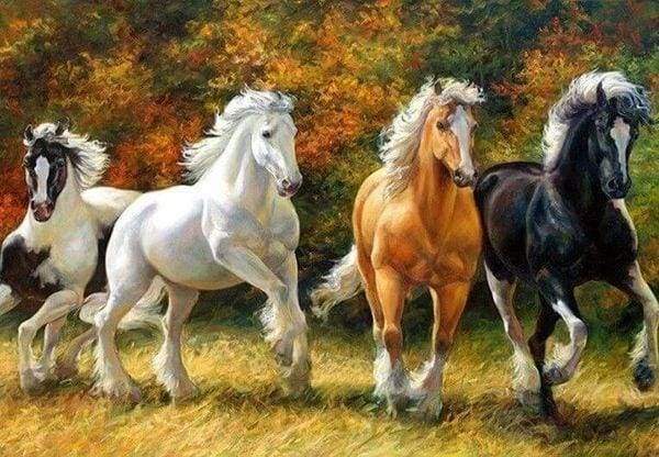 Diamond Painting - Paarden galopperen dieren, Diamond Painting Dieren, paarden