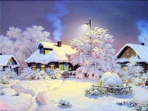 Diamond Painting - Huizen in de sneeuw Diamond Painting Landschappen, landschappen, winter